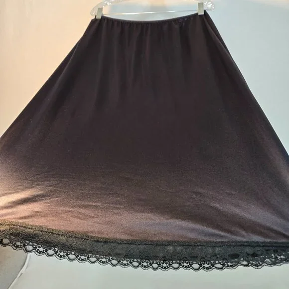 USA Vintage DEENA Fairy Girly BOHO Semi-Sheer Black Silky Half Slip Skirt Size L - Picture 9 of 16